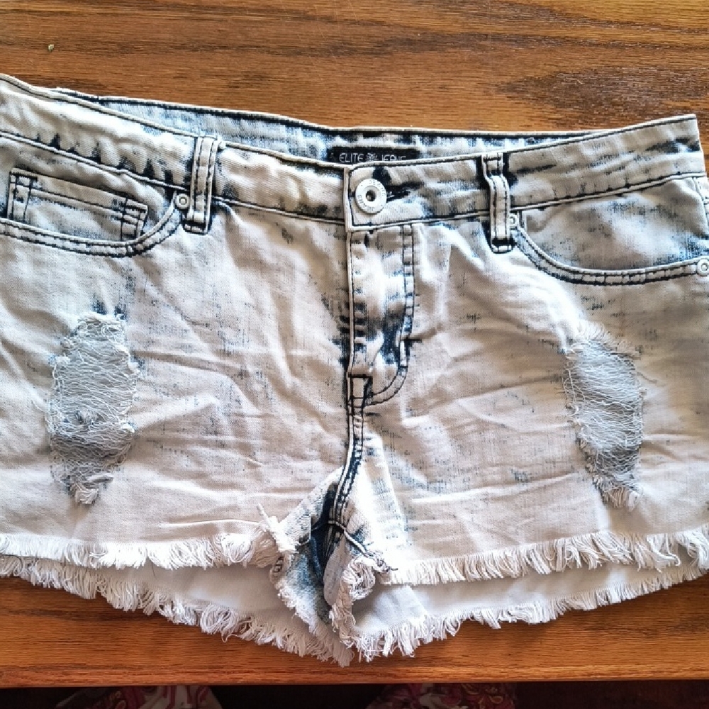 Elite White Distressed Jean Shorts 11 (34" Waist)